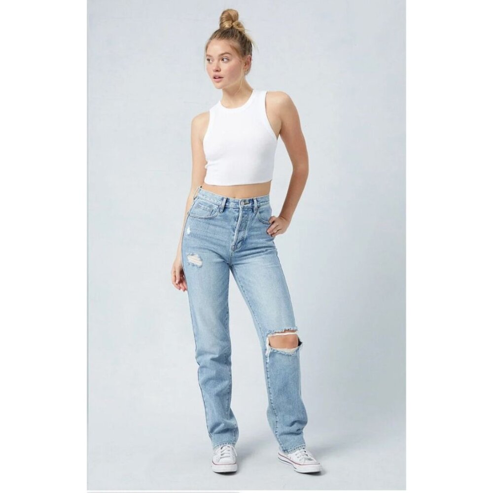 Pacsun Light Indigo Ripped Dad Jeans, size 27,
